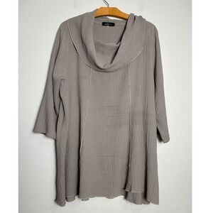 Yushi Womens Tunic Top Size L Cowl Neck Textured Crinkle Lagenlook Minimalist